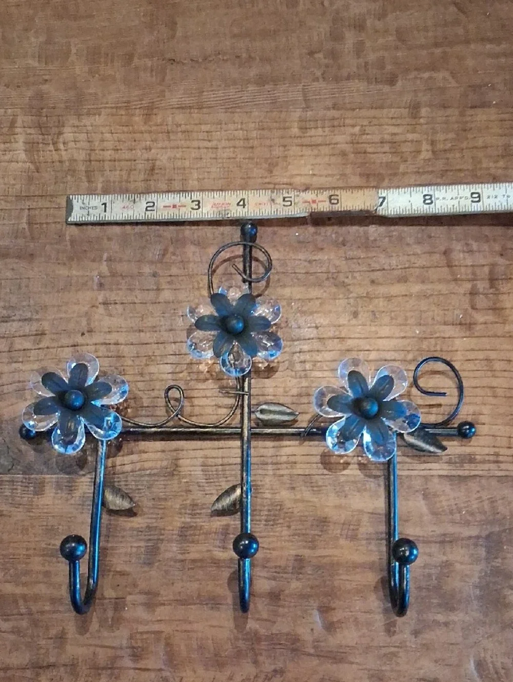 Decorative Floral Wall Hook Rack in Bronze with Clear Petals Set Of 3